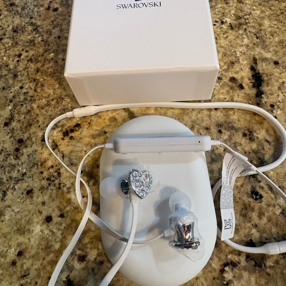 Swarovski White Earbuds with Silver Crystal Heart Accents